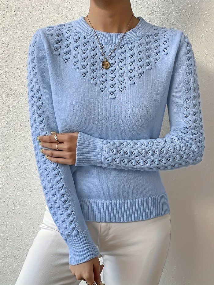 Lorena | Pointelle Knit Sweater in Light Blue