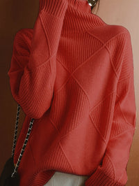 Freya | Textured Turtleneck Sweater in Red