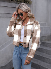 Georgina | Women's Cropped Jacket with Check Pattern and Button Front