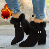 Evelina | Women's Ankle Boots with Block Heel and Trimmed Cuff
