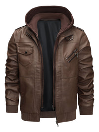 Donovan | Layered Hooded Moto Jacket in Coffee Brown