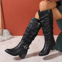 Ffion | Women's Knee High Boots with Slouch Shape and Buckle Detail