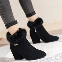 Evelina | Women's Ankle Boots with Block Heel and Trimmed Cuff