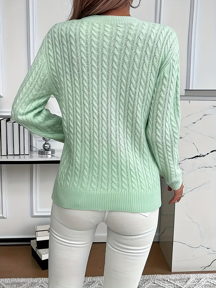Lorelei | Cable-Knit Round Neck Sweater in Light Green