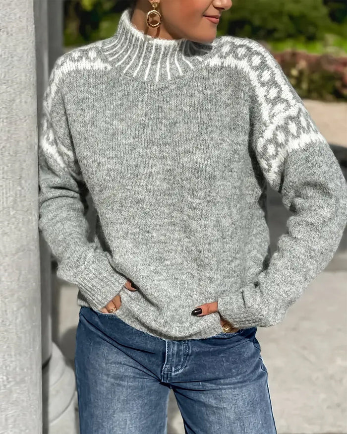 Heidi | Cosy Patterned Knit Jumper in Grey