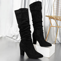 Isolde | Women's Knee High Boots with Block Heel and Gathered Shaft