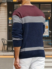 Bradley | Textured Cable-Knit Sweater in Royal blue stitching coffee red