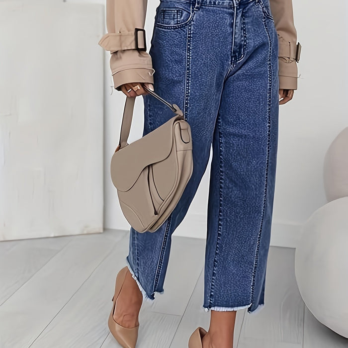 Ramona | Washed Straight-Leg Cropped Jeans in Royal Blue
