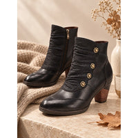 Maisie | Women's Ankle Boots with Ruched Finish and Button Detail
