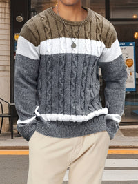 Bradley | Textured Cable-Knit Sweater in Royal blue stitching coffee red