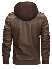 Donovan | Layered Hooded Moto Jacket in Coffee Brown