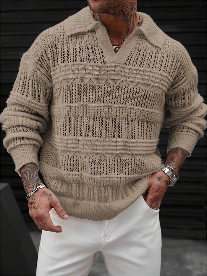 Rowland | Open-Weave Collared Sweater in Matcha