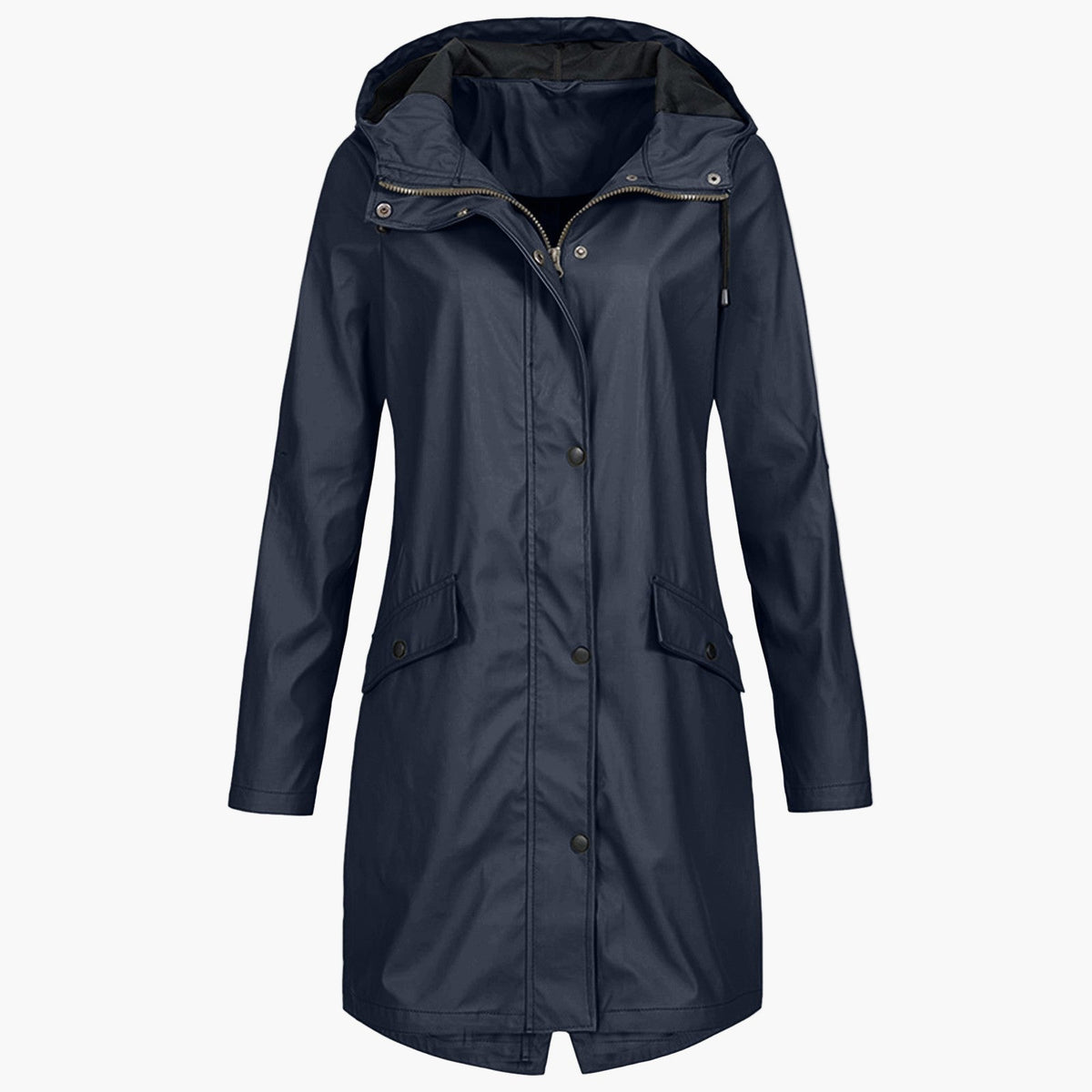 Lavinia | Weatherproof Longline Hooded Coat in Navy Blue