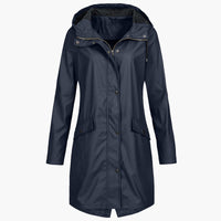 Lavinia | Weatherproof Longline Hooded Coat in Navy Blue
