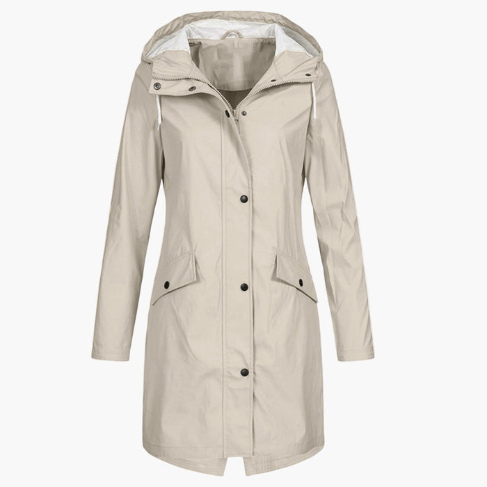 Lavinia | Weatherproof Longline Hooded Coat in Navy Blue
