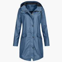 Lavinia | Weatherproof Longline Hooded Coat in Navy Blue