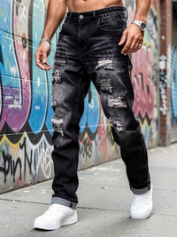 Kingsley | Rugged Distressed Straight Jeans in Dark Grey