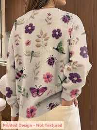 Meredith | Botanical Print Crew Neck Sweater in Purple