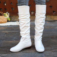 Phoebe | Women's Knee High Boots with Gathered Shaft and Low Heel