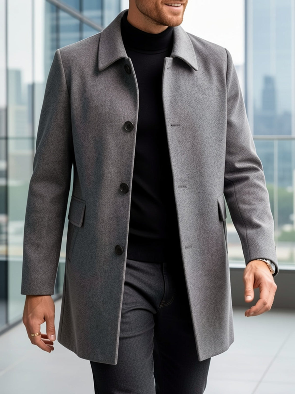 Cedric | Tailored Single-Breasted Overcoat in Dark Grey