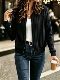 Sloane | Refined Ribbed Zip-Up Jacket in Black