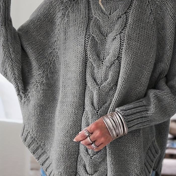 Judith | Cable-Knit High-Neck Sweater in Dark Grey