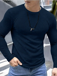 Frederick | Textured Waffle-Knit Long Sleeve Top in Navy