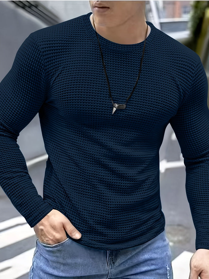 Frederick | Textured Waffle-Knit Long Sleeve Top in Navy