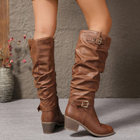 Ffion | Women's Knee High Boots with Slouch Shape and Buckle Detail