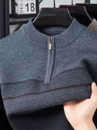 Ambrose | Half-Zip Striped Sweater in Coffee Brown