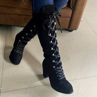 Clarissa | Women's Knee High Boots with Lace Up Front and Chunky Heel