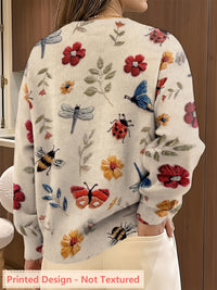 Meredith | Botanical Print Crew Neck Sweater in Purple