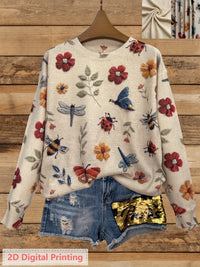 Meredith | Botanical Print Crew Neck Sweater in Blue