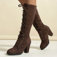 Clarissa | Women's Knee High Boots with Lace Up Front and Chunky Heel