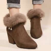 Evelina | Women's Ankle Boots with Block Heel and Trimmed Cuff
