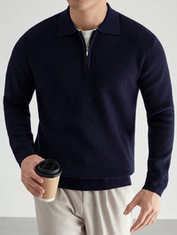 Douglas | Men's Quarter Zip Jumper with Polo Collar and Ribbed Finish