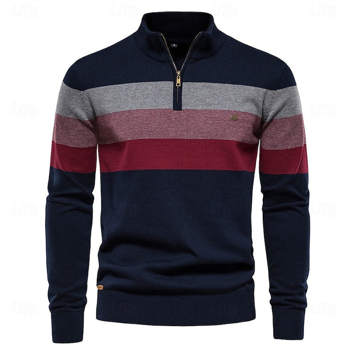 Reuben | Men's Quarter Zip Jumper with Colour Block and Warm Knit