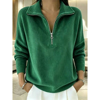 Isla | Women's Half Zip Pullover with Stand Collar and Ribbed Texture