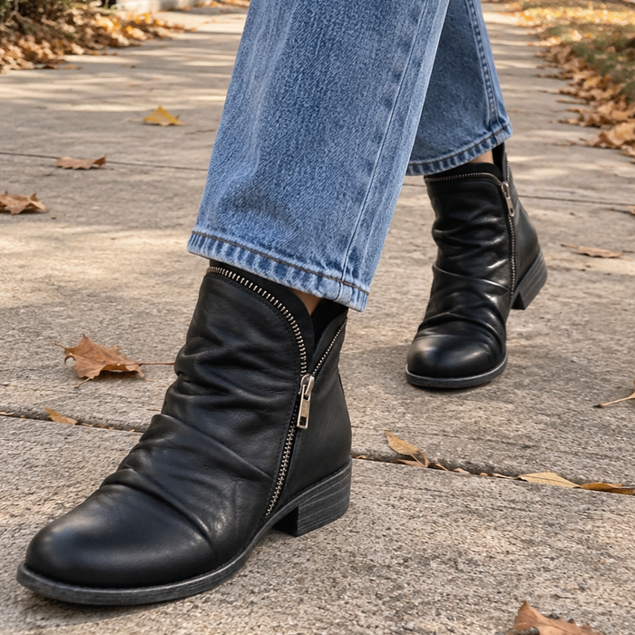 Sybil | Women's Ankle Boots with Ruched Shaft and Block Heel