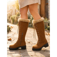 Brenna | Women's Knee High Boots with Fur Cuff and Lace Up Front