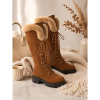 Brenna | Women's Knee High Boots with Fur Cuff and Lace Up Front