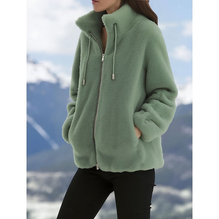 Marnie | Women's Zip Up Coat with Stand Collar and Plush Lining