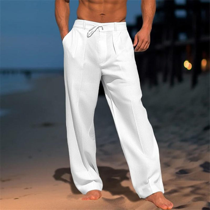 Victor | Classic Plain Wide Trousers in White