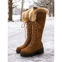 Brenna | Women's Knee High Boots with Fur Cuff and Lace Up Front
