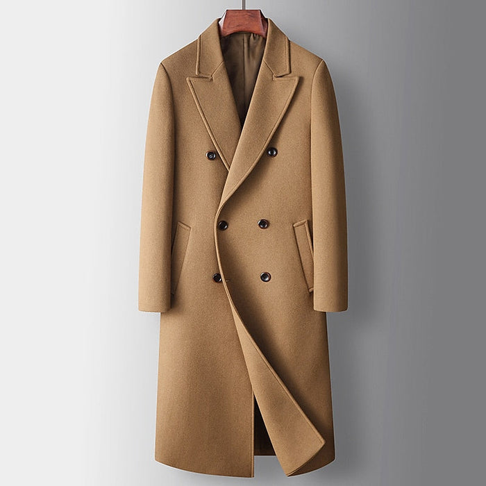 Montgomery | Double-Breasted Longline Overcoat in Khaki