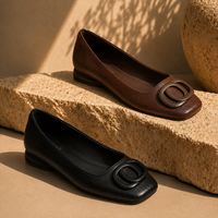 Mairead | Women's Leather Flats with Square Toe and Bold Hardware