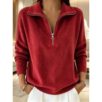Isla | Women's Half Zip Pullover with Stand Collar and Ribbed Texture