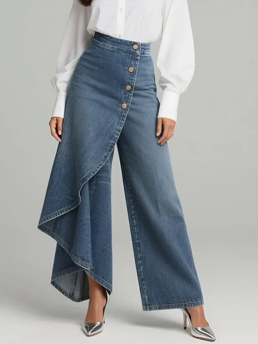 Morgan | Elegant High Waisted Wide-leg Pants in Blue