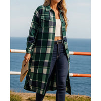 Noreen | Longline Checked Coat in Khaki