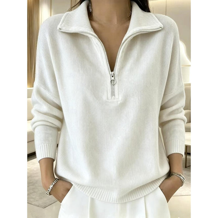 Isla | Women's Half Zip Pullover with Stand Collar and Ribbed Texture